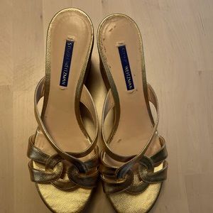 Stuart Weitzman Candace Gold wedges.